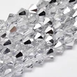 Kép 1/3 - Üveggyöngy - 3mm - Galvanizált alig platina - félig kristály - bicone formájú