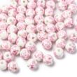 Kép 2/3 - Kerámia gyöngy - 10mm - Fehér alapon rózsaszín virág mintás - gömb alakú