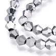 Kép 3/3 - Üveggyöngy galvanizált, fazettált bicone/rombusz, ezüst, 4x4.5mm