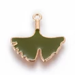 Kép 1/2 - Medál - Ginkgo levél, világos arany, olajzöld, 22.5x22.5x2mm