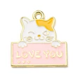 Kép 1/3 - Medál - macska szóval Love You felirattal - cink ötvözetből - világos arany - rózsaszín színben - 24.5x23.5x1.5mm 