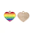 Kép 3/5 - Medál - szív - szívárvány -  pride - “Love Wins” felirattal -  lapos - világos arany színben 14x12x2mm 