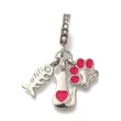 Kép 1/3 - Medál - Charms, Fish Bone & Cat & Mancs nyom, nagy lyukú, rózsaszín zománc, és platina, 32mm 