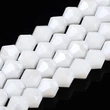 Kép 1/4 - Üveggyöngy - 6x5.5mm - telt,  galvanizált, gyöngyházfényű, fazettált, fehér, rombusz 