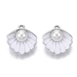 Kép 1/2 - Medál - kagyló gyönggyel, platina, fehér, 16x15x7mm - alumínium műanyag gyöngy utánzattal