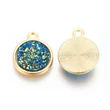 Kép 2/2 - Medál - gyanta, arany tónusú, lapos kerek, teal - kék, 18x15x3.5~4mm