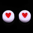 Kép 3/4 - Akril gyöngy - lapos kerek szívvel - fehér és piros - 7x3.5mm