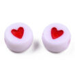 Kép 4/4 - Akril gyöngy - lapos kerek szívvel - fehér és piros - 7x3.5mm