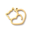 Kép 2/3 - Medál - macska charm, valódi 18K aranyozott, 19x17.5x1.5mm - 304 rozsdamentes acél