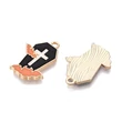 Kép 2/3 - Medál - Halloweeni koporsó, fehér kereszt díszítéssel és narancs denevérrel és arany 21,5x16x1,5mm