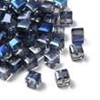 Kép 1/3 - Üveggyöngy - kocka alakú - galvanizált üveggyöngyök, csiszolt, acélkék, 7x7x7 mm