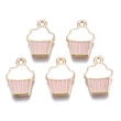 Kép 2/4 - Medál - muffin - gyöngyház rózsaszín és fehér - halványarany színben - 16x11x2mm