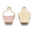 Kép 4/4 - Medál - muffin - gyöngyház rózsaszín és fehér - halványarany színben - 16x11x2mm