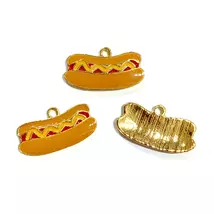 Medál - hot - dog - 11x20mm - halvány arany, színes - Nikkelmentes!