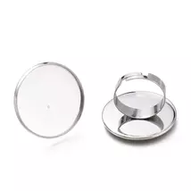 Üveg lencsés gyűrű alap - 25mm lencséhez - platina ezüst színben - Rozsdamentes Acél!