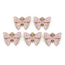 Medál - pillangó - rózsaszín - halvány arany színben kristály strasszal díszítve - Nikkelmentes!