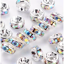 Rondella - 6mm - ezüst - kristály AB színben 60Ft/db NIIKKELMENTES!
