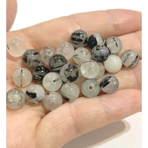 Ásványgyöngy - Természetes fekete rutiált kavarc - 8mm