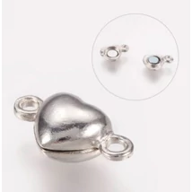 Kapocs - mágnes - 17x10mm - szív alakú - ezüst színű - Nikkelmentes!