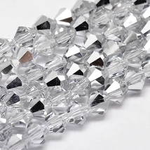 Üveggyöngy - 3mm - Galvanizált alig platina - félig kristály - bicone formájú