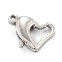 Kapocs - platina ezüst színű - szív alakú - delfin kapocs - Rozsdamentes Acél! 
