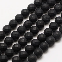 Ásványgyöngy - természetes fekete, fagyos onix festett, fazettált (64 fazettás) kerek, 8mm