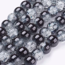 Üveggyöngy - 10mm - Kristály - fekete színű - robbantott 