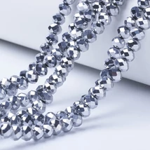 Üveggyöngy, galvanizált, fazattált rombusz/bicone, platina, 2.9~3.3x2mm