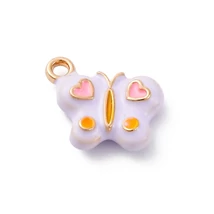 Medál - pillangó,  halvány lila és arany Charm, 11.5x12.5x3.5mm