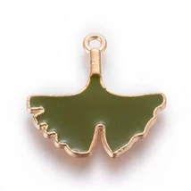 Medál - Ginkgo levél, világos arany, olajzöld, 22.5x22.5x2mm