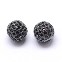 Köztes gyöngy – Fekete Cirkón kővel díszített gömb alakú - 10mm - hematit színű foglalatban