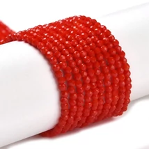 Üveggyöngy - 2x2mm - csillogó - telt - piros - csiszolt fánk