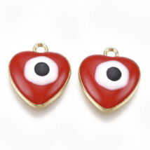 Medál - szív - zománc - szív - szemmel, világos aran és piros színben 18x15.5x5mm