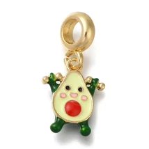 Medál - avokádó, nagy lyukú charms, arany és zöld, 26mm