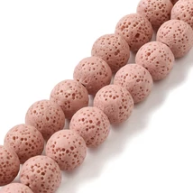 Természetes Ásványgyöngy - láva kő, festett, kerek, világos korall, 8 mm