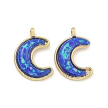 Medál - hold, gyanta Charms arany fóliával, valódi 18K aranyozott, kadmiummentes és ólommentes, közép kék, 17x14x5.5mm