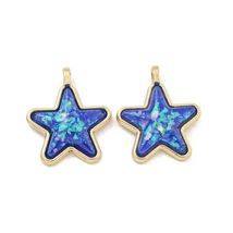 Medál - csillag, gyanta Charms arany fóliával, valódi 18K aranyozott, kadmiummentes és ólommentes, közép kék, 17x14x5.5mm