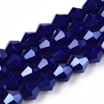 Üveggyöngy - 6x5.5mm - telt,  galvanizált, gyöngyházfényű, fazettált, sötétkék, rombusz