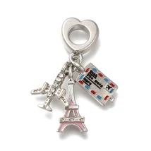 Medál - repülőgép, Eiffel-torony és útlevél nagy lyuk Charms színes zománc, platina, 30mm