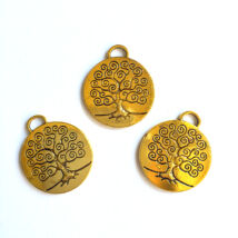 Medál - Medálion alakban fa mintával - antik arany színben - Nikkelmentes! 