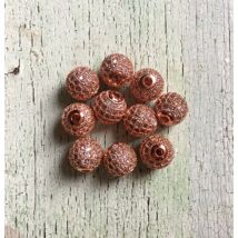 Cirkon kővel díszített - 8mm - gömb alakú köztes gyöngy, rózsaarany színű foglalatban 