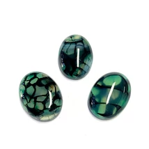 Ásvány - kaboshon - természetes achát - festet - ovális - kékes zöld szín, 25x18x7,5 - 8mm