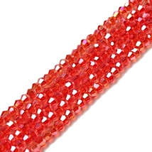 Üveggyöngy - 2x3mm - Piros AB színben - bicone formájú 
