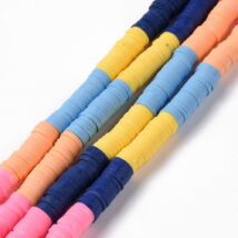 Polimer agyag gyöngy - 6mm - lapos kerek - környezetbarát - kézzel készített - színes  - kék - sárga - pink árnyalatokban