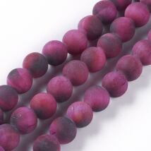 Ásványgyöngy - 8mm - Természetes csíkos achát - matt - közepes lilás vörös - kerek - 8 mm 