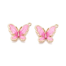 Medál - pillangó - gyöngyház pink és világos arany 23.5x21x3mm - Nikkelmentes! 