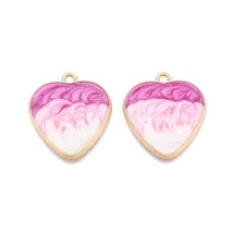 Medál - szív - gyöngyház pink és világos arany 25,5x23x2mm - Nikkelmentes!