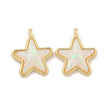 Medál - csillag, gyanta Charms arany fóliával, valódi 18K aranyozott, kadmiummentes és ólommentes, krém, 17x14x5.5mm