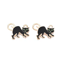 Medál - Halloweeni macska - fekete és halvány arany színben - 16x20x1.5mm - kadmiummentes és ólommentes 