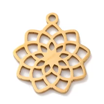 Medál - 304 rozsdamentes acél, csakra charm, valódi 18K aranyozott, virág, 19x17x1mm